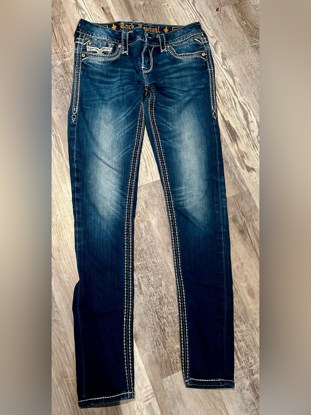Rock Revival Women's Indigo Skinny Jeans with White Contrast Stitching